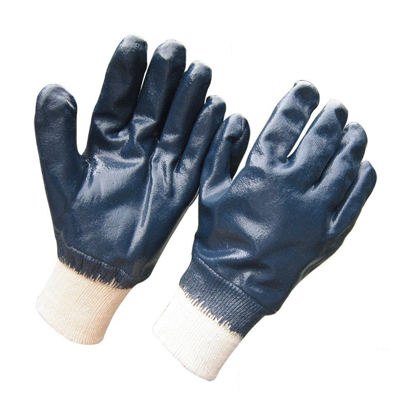 Jersey Fully Dipped Rough Finish Blue Nitrile Gloves Safety Work Glove